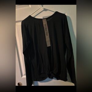 Victoria's Secret Black Long-Sleeve Open-Back Shirt with Branded Back Strap